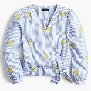 J.Crew Cotton Wrap Top In Embroidered‎ Pineapple size small